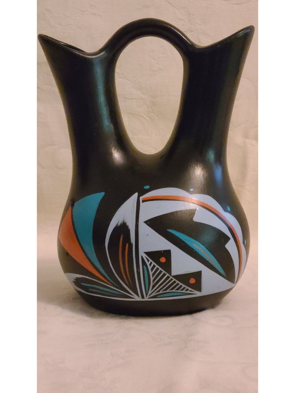 Jemez Pueblo Wedding Vase Signed Leland M Black Geometric Pottery